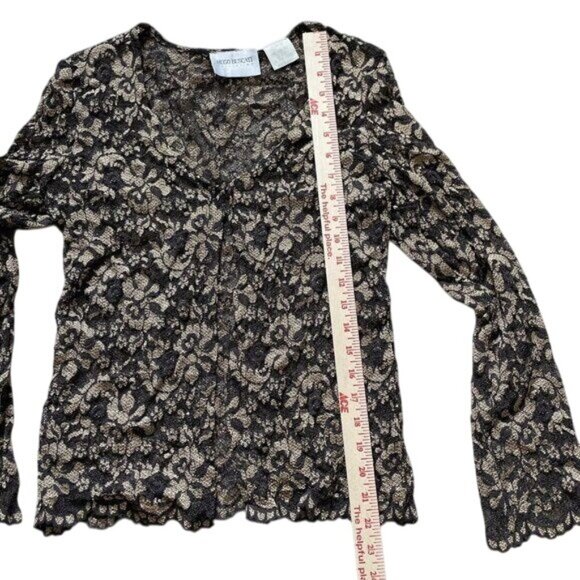 Hugo Buscati Sheer Lace Cardigan Women's Top Medium Black Long Sleeve V-Neck - Picture 6 of 10